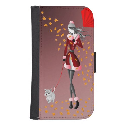 Dog  Lady Autumn Leaves  Wallet Case