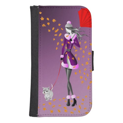 Dog  Lady Autumn Leaves   Wallet Case