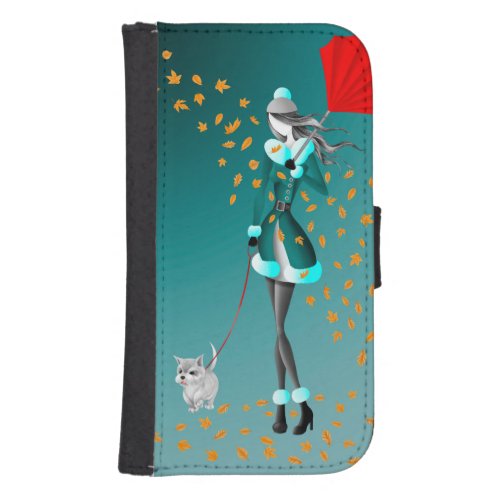 Dog  Lady Autumn Leaves  Wallet Case