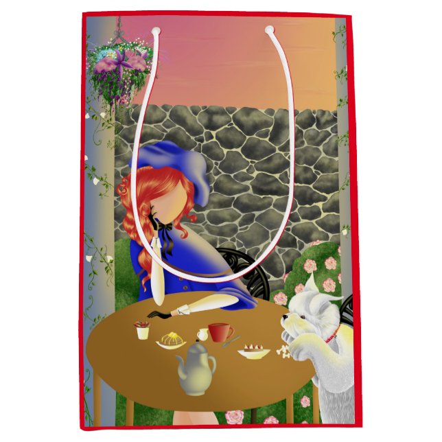 Dog & Lady in Café at Sunset Medium Gift Bag (Front)