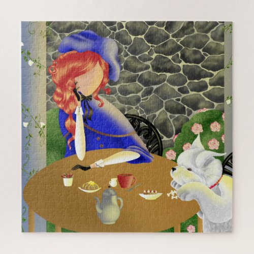 Dog  Lady in Caf Lunch Jigsaw Puzzle