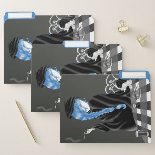 Dog & Lady in French café Blue Hair File Folder