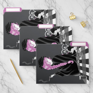 Dog & Lady in French café Purple Hair File Folder