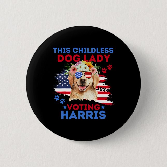 Dog Lady Vote Kamala Harris 2024 Golden Retriever  Button (Front)