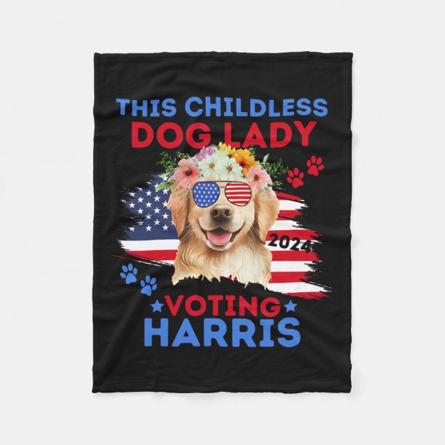 Dog Lady Vote Kamala Harris 2024 Golden Retriever  Fleece Blanket (Front)