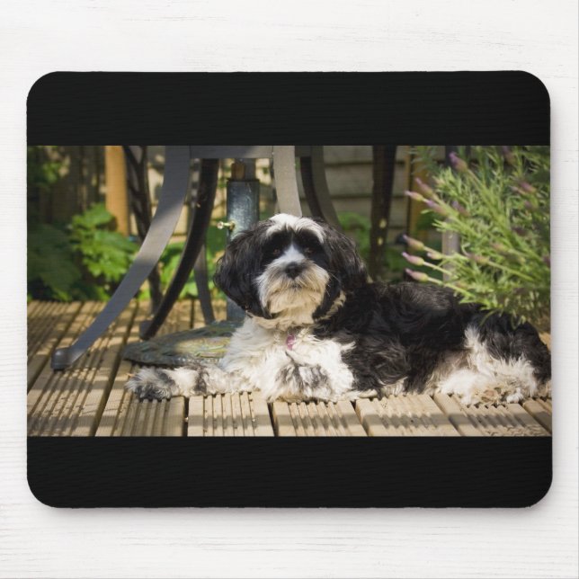 Dog laying on decking in the sun mouse pad (Front)