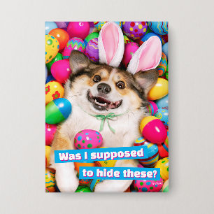 Dog Laying on Easter Eggs Button
