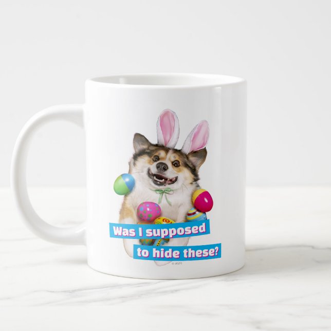 Dog Laying on Easter Eggs Giant Coffee Mug (Left)