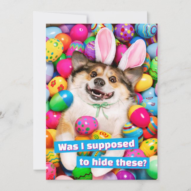 Dog Laying on Easter Eggs Invitation (Front)