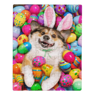 Dog Laying on Easter Eggs Jigsaw Puzzle