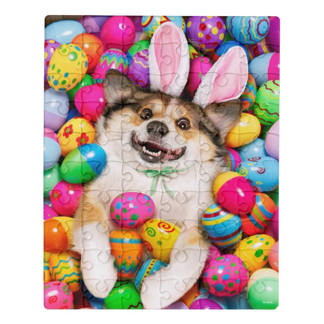 Dog Laying on Easter Eggs Jigsaw Puzzle (Puzzle Vertical)