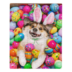 Dog Laying on Easter Eggs Jigsaw Puzzle