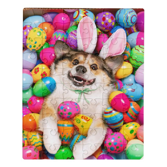 Dog Laying on Easter Eggs Jigsaw Puzzle (Puzzle Vertical)