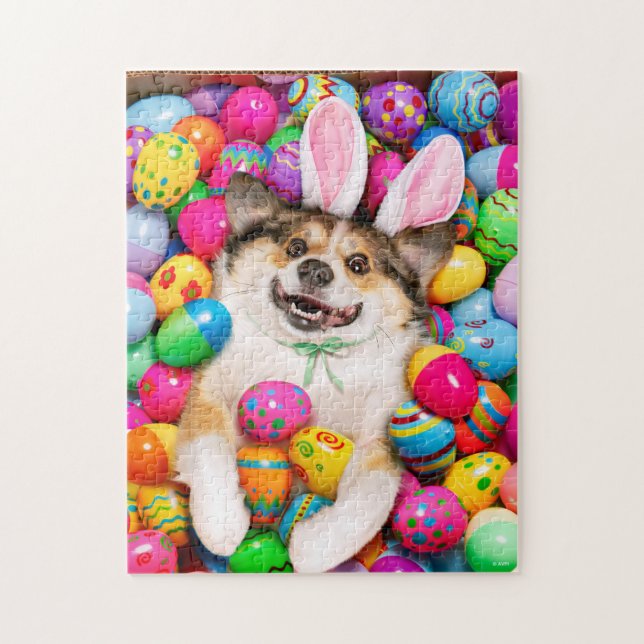 Dog Laying on Easter Eggs Jigsaw Puzzle (Vertical)