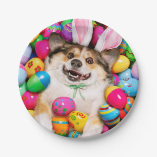 Dog Laying on Easter Eggs Paper Plates