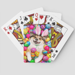 Dog Laying on Easter Eggs Poker Cards