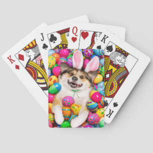 Dog Laying on Easter Eggs Poker Cards