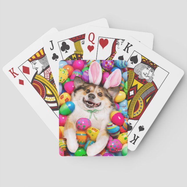 Dog Laying on Easter Eggs Poker Cards (Back)