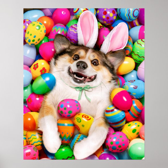 Dog Laying on Easter Eggs Poster (Front)