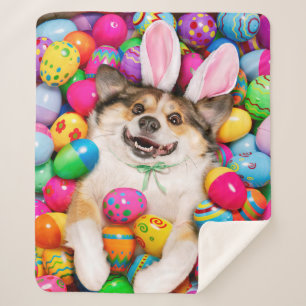 Dog Laying on Easter Eggs Sherpa Blanket
