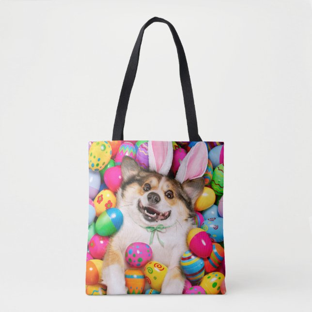Dog Laying on Easter Eggs Tote Bag (Front)