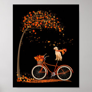 Dog Leaf Fall Autumn Cycling Fun Golden Retriever Poster