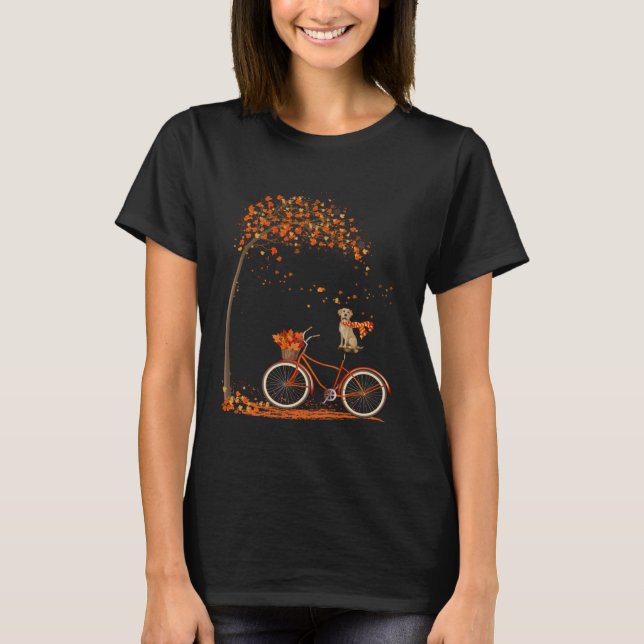 Dog Leaf Fall Autumn Cycling Funny Labrador retrie T-Shirt (Front)