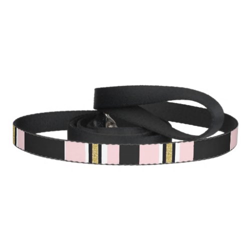 Dog Leash Pink & White Gold Black Stripe