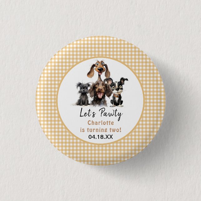 Dog Let's Pawty Birthday Button (Front)