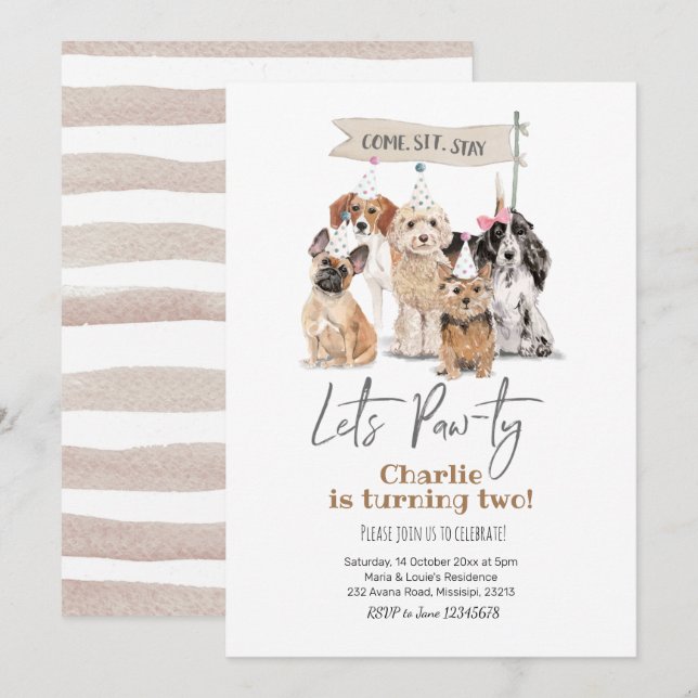 Dog Let's Pawty Birthday Invitation (Front/Back)