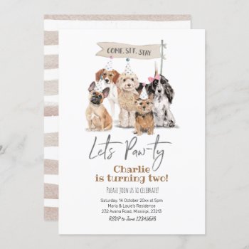 Dog Let's Pawty Birthday Invitation by PumpkinDesignCard at Zazzle