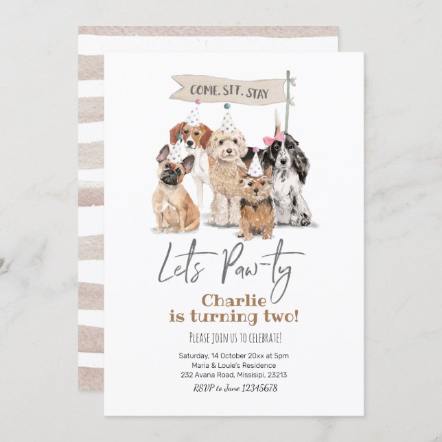 Dog Let's Pawty Birthday Invitation (Front/Back)
