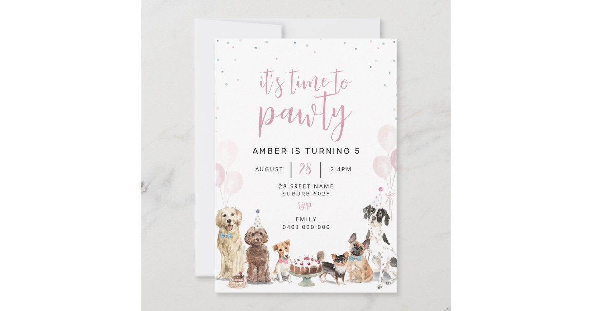 Dog Lets Pawty Birthday Invitation | Zazzle