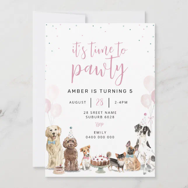 Dog Lets Pawty Birthday Invitation | Zazzle