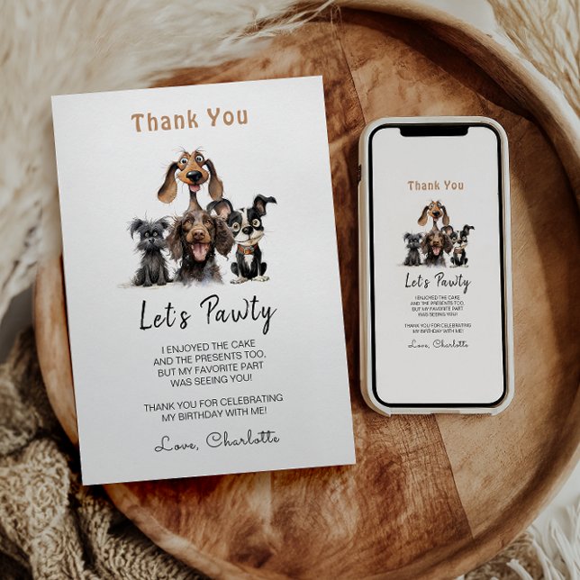Dog Let's Pawty Birthday Thank You Card (Creator Uploaded)