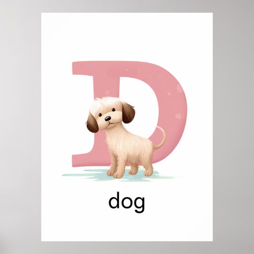 Dog Letter D Latin Alphabet Elementary Classroom Poster