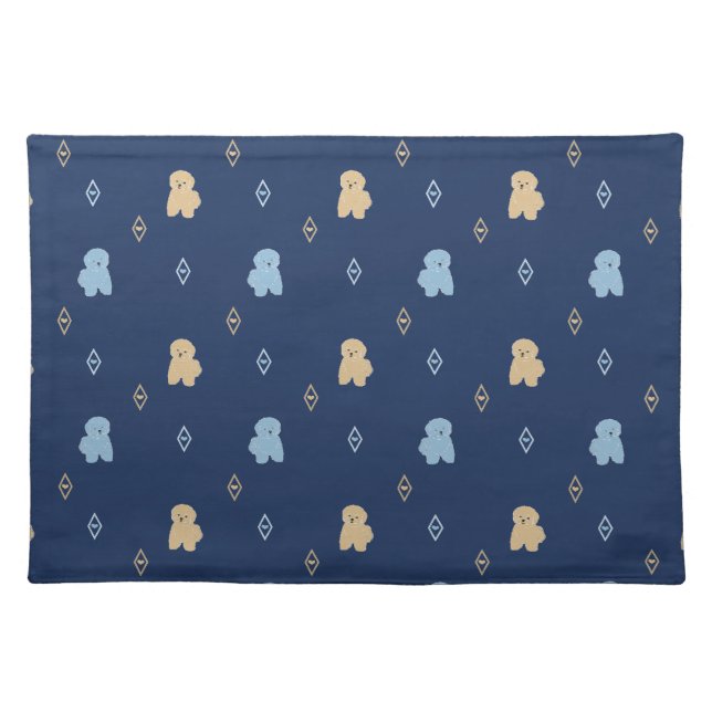 Dog Lhasa Apso pattern blue background Cloth Placemat (Front)