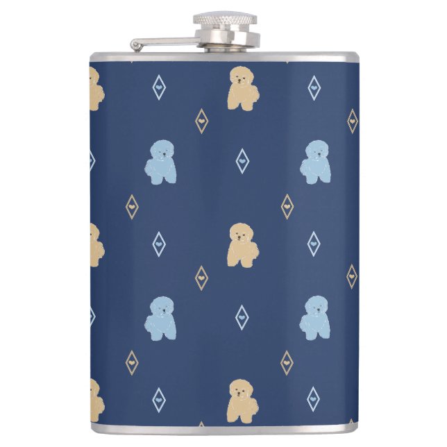 Dog Lhasa Apso pattern blue background   Flask (Front)