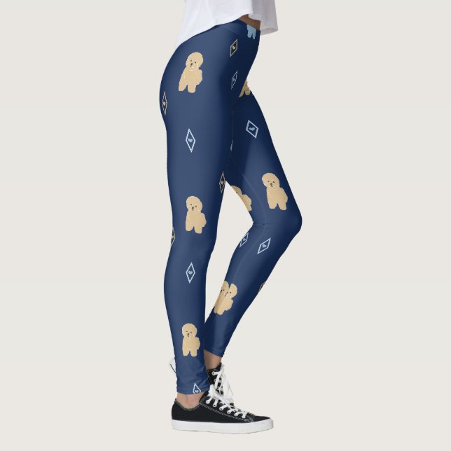 Dog Lhasa Apso pattern blue background  Leggings (Right)