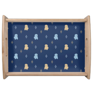 Dog Lhasa Apso pattern blue background Serving Tray