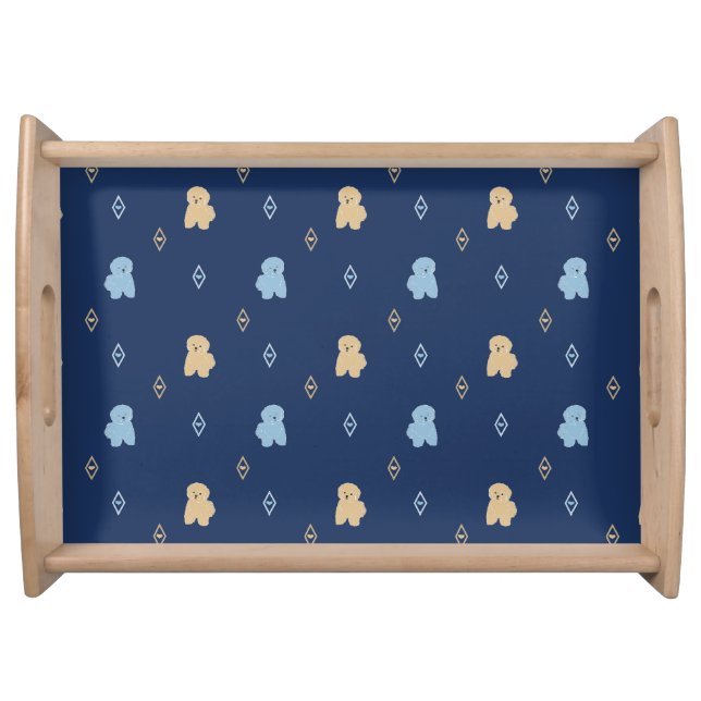 Dog Lhasa Apso pattern blue background   Serving Tray (Front)