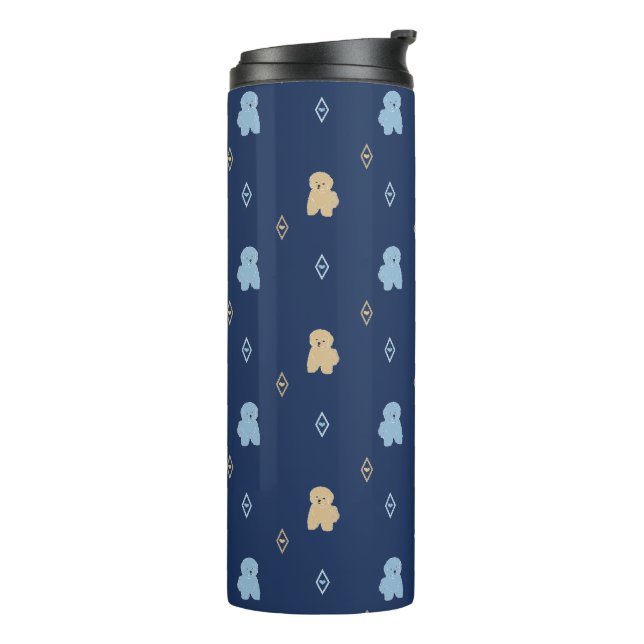 Dog Lhasa Apso pattern blue background Thermal Tumbler (Rotated Left)