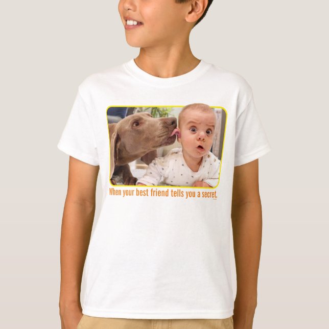 Dog Licking Baby's Ear T-Shirt (Front)