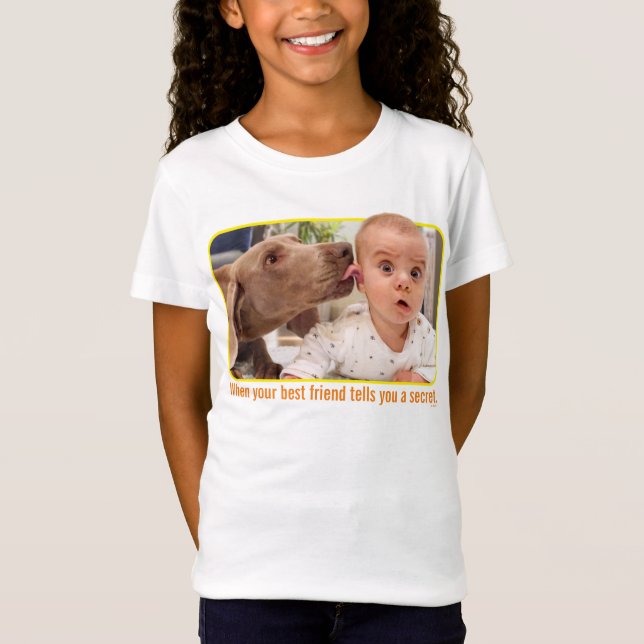 Dog Licking Baby's Ear T-Shirt (Front)