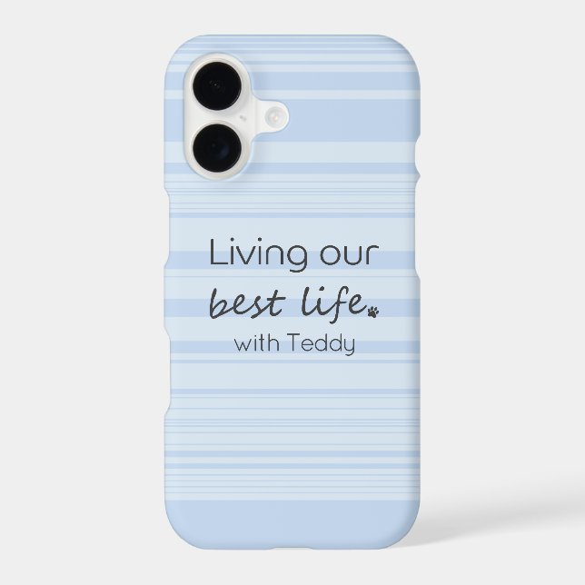 Dog Life | Custom Name Icy Blue Stripes iPhone Case (Back)