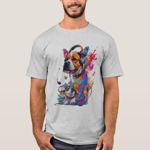 dog listening music T_Shirt