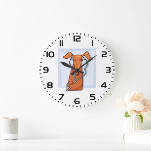 Dog Listening to Music Funny Headphones Pup Large Clock