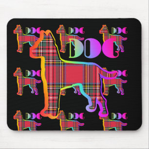 DOG Logo Red  Plaid Repeat On Black Mouse Pad