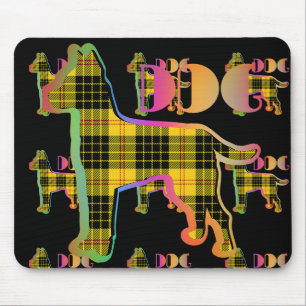 DOG Logo Yellow  Plaid Repeat On Black Mouse Pad