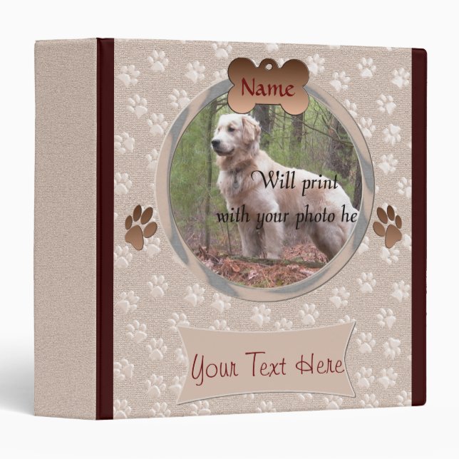 Dog Loss - Dog Memorial Paw Prints (beige) Binder (Front/Spine)
